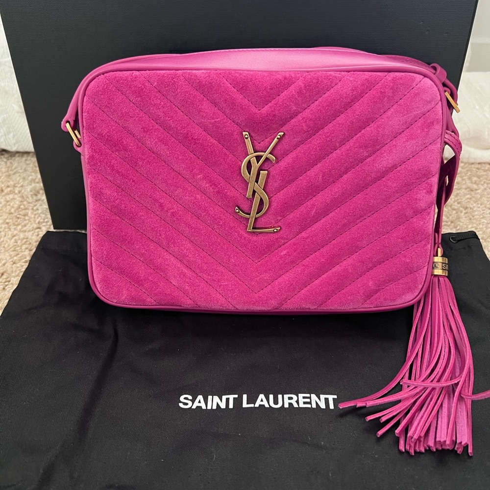 SAINT LAURENT Suede Monogram Lou Camera Bag